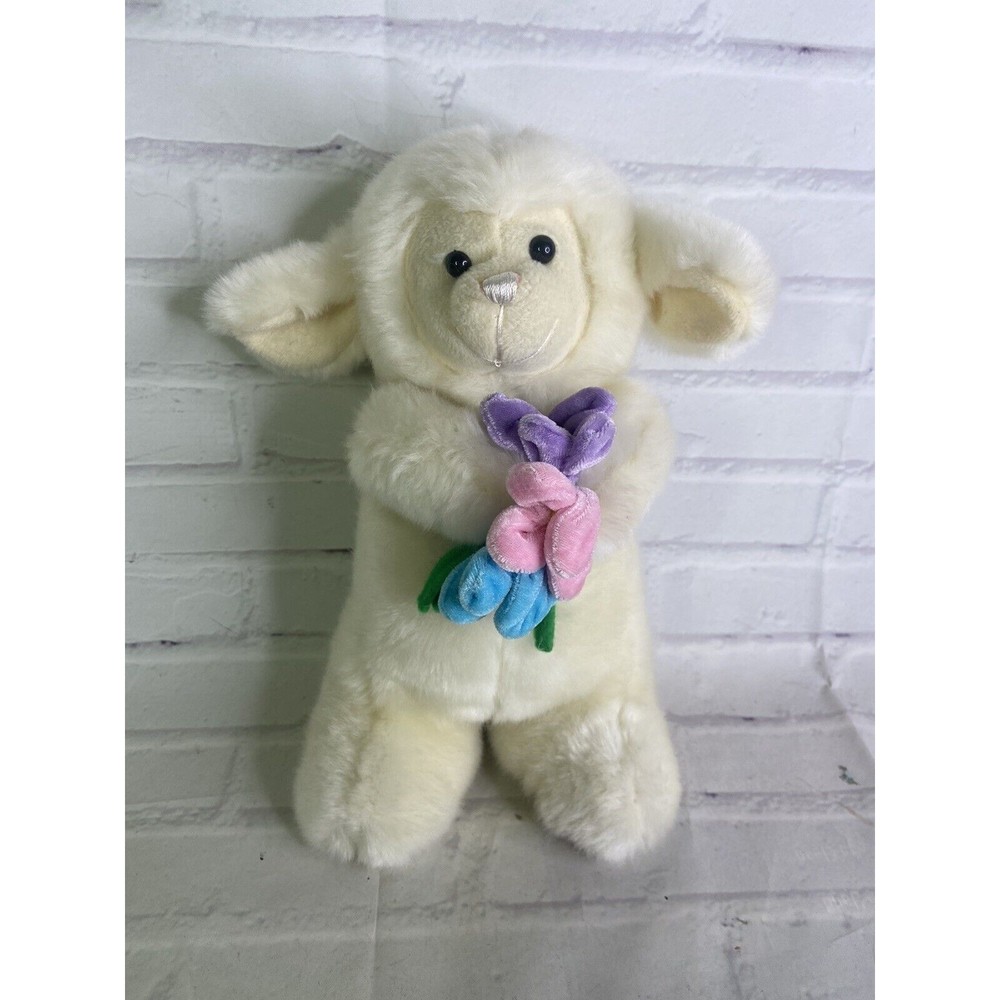 PJ Toys Inc Lamb Sheep Plush Holding Flowers Stuffed Animal Toy